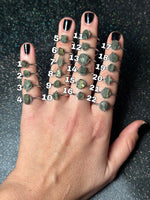 ✨Moldavite & pyrite dust rings✨