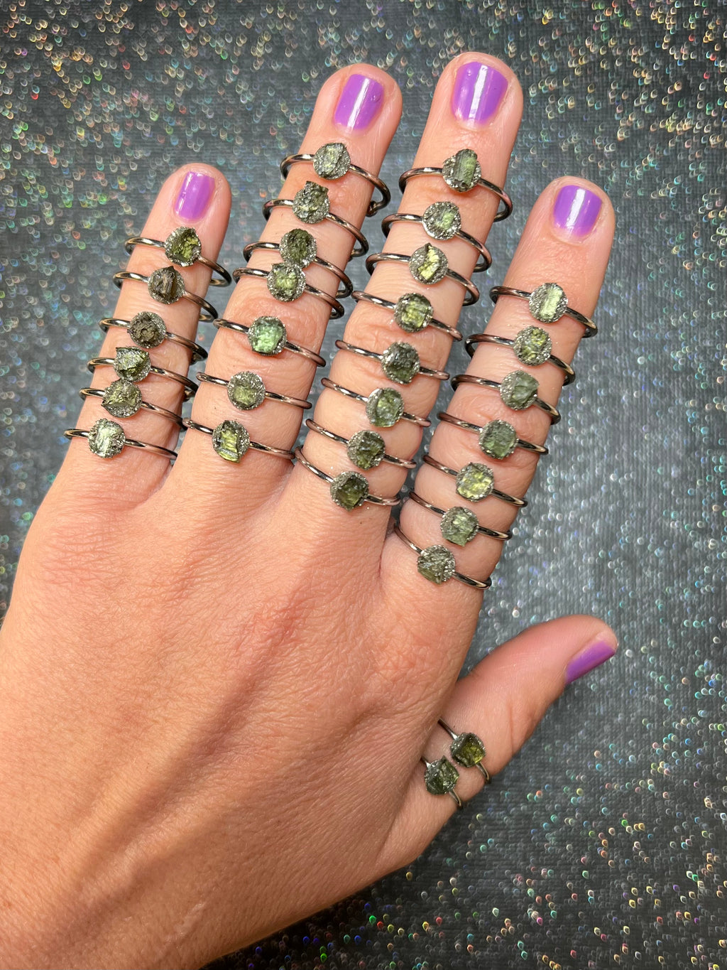 ✨BB Moldavite & pyrite rings - thin bands - made to order✨