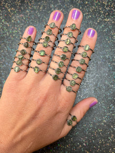 ✨BB Moldavite & pyrite rings - thin bands - made to order✨