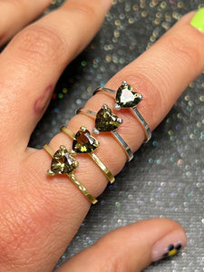 💚 Faceted Moldavite Heart Ring - 925 silver & 14K gold 💚