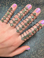 ✨BB Moldavite & pyrite rings - thin bands✨1/26